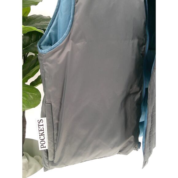 OP Ocean Pacific Men's Teal/Gray Quilted Zip Up Reversible Puffer Vest Large - Picture 4 of 9